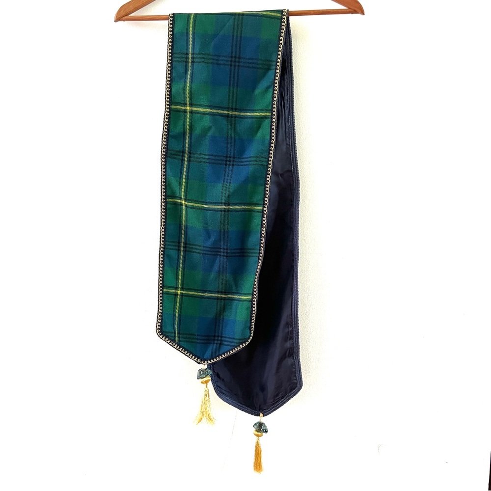 Clan Johnstone Tartan Table Runner or Sash Tassel Ends Scottish Clan Plaid Decor